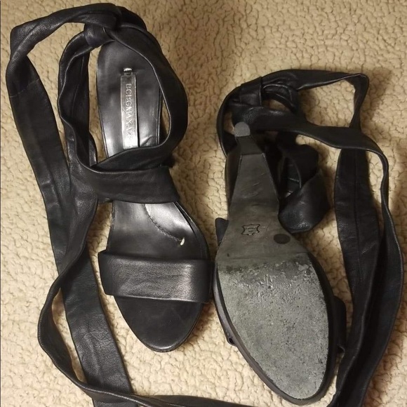 BCBG MAXAZRIA Black ALL Leather LACE UP Stilettos - Picture 4 of 4